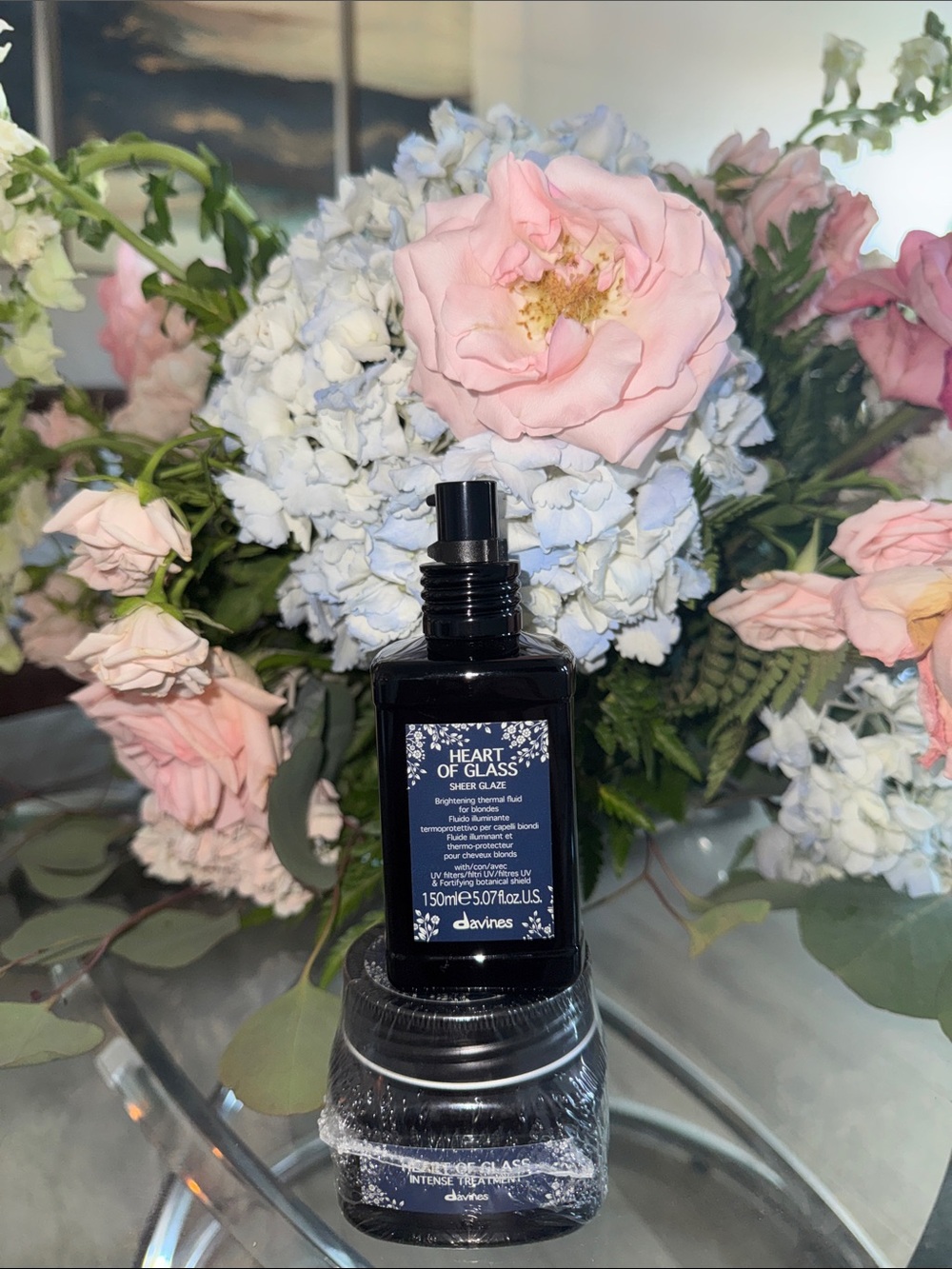 Davines Heart of Glass Sheer Glaze — Black bottle with blue label